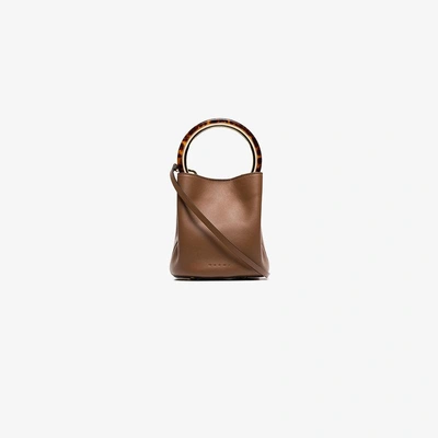 Shop Marni Brown Pannier Resin Handle Leather Bucket Bag