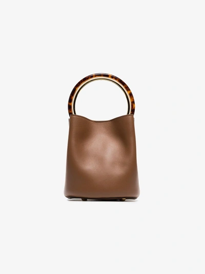 Shop Marni Brown Pannier Resin Handle Leather Bucket Bag