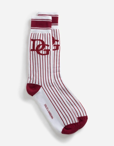 Shop Dolce & Gabbana Printed Terry Cloth Socks With Patch In Bordeaux