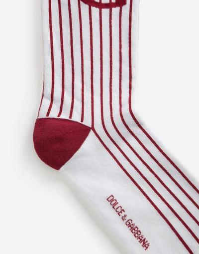 Shop Dolce & Gabbana Printed Terry Cloth Socks With Patch In Bordeaux
