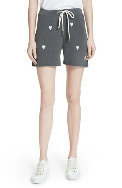 Shop The Great The Sweat Shorts In Washed Black/ White Hearts