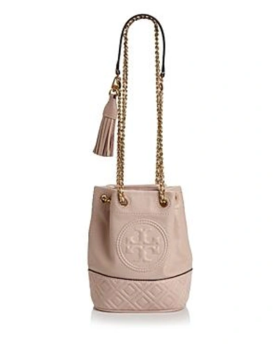 Shop Tory Burch Fleming Small Leather Bucket Bag In Shell Pink/gold