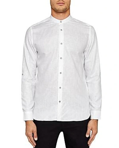 Shop Ted Baker Felday Mini Fan Geo Print Trim Regular Fit Shirt In White