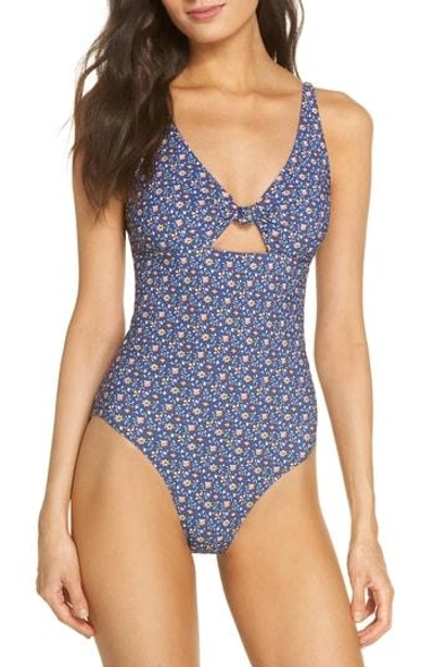 Shop Tory Burch Palma Print One-piece Swimsuit In Navy Wild Pansy