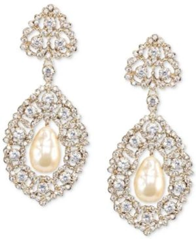 Shop Nina Gold-tone Cubic Zirconia & Imitation Pearl Drop Earrings In Gold/ivory