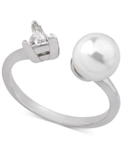 Shop Majorica Sterling Silver Triangle Cubic Zirconia & Imitation Pearl Open Ring In White