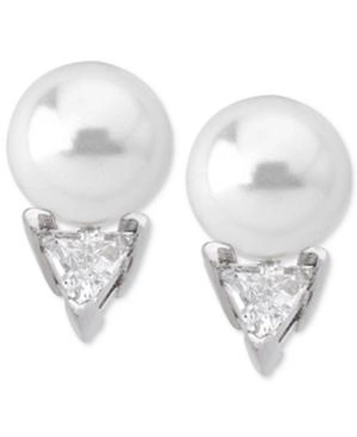 Shop Majorica Sterling Silver Triangle Cubic Zirconia & Imitation Pearl Stud Earrings In White