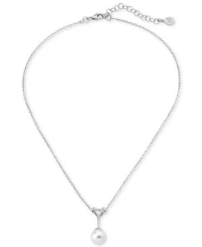 Shop Majorica Sterling Silver Triangle Cubic Zirconia & Imitation Pearl Pendant Necklace, 15" + 2" Extender In White