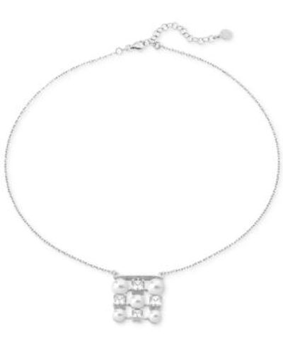 Shop Majorica Sterling Silver Cubic Zirconia & Imitation Pearl Pendant Necklace, 16" + 2" Extender In White