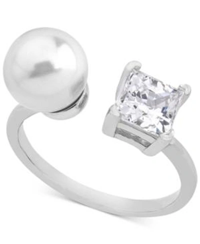 Shop Majorica Sterling Silver Square Cubic Zirconia & Imitation Pearl Open Ring In White