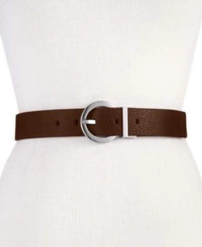 Shop Calvin Klein Reversible Round-buckle Belt, Created For Macy's In Black/brown/silver