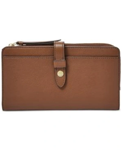 Shop Fossil Fiona Leather Tab Wallet In Brown/gold