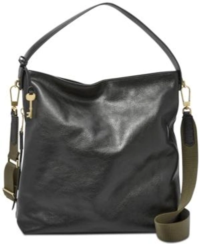 Shop Fossil Maya Pebble Leather Hobo In Black/gold
