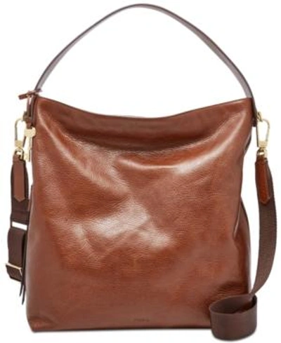 Shop Fossil Maya Pebble Leather Hobo In Brown/gold