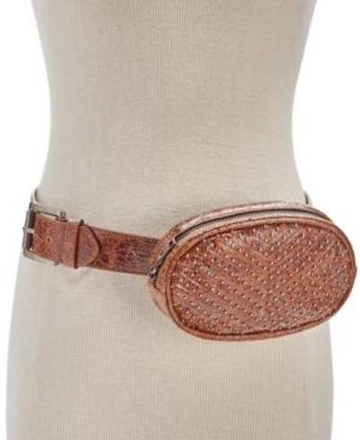 Shop Steve Madden Studded Chevron-quilted Fanny Pack In Cognac/silver