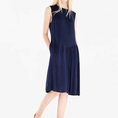 Shop Paisie Shift Dress With Gathered Shoulder & Side Panel In Navy