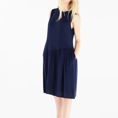 Shop Paisie Shift Dress With Gathered Shoulder & Side Panel In Navy