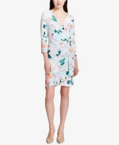 Shop Calvin Klein Printed Wrap Dress In Seaspray Multi
