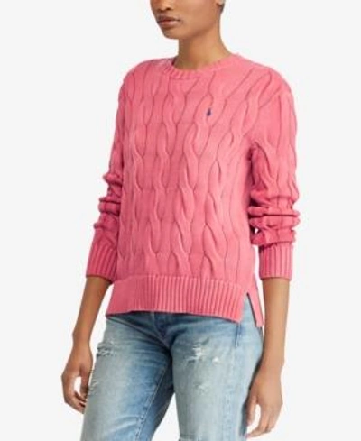Shop Polo Ralph Lauren Cable-knit Cotton Sweater In Berry