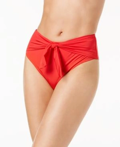 Shop Trina Turk Getaway Solids Tie-front High-waist Bikini Bottoms Women's Swimsuit In Red