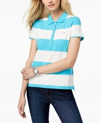 Shop Tommy Hilfiger Striped Pique Polo Shirt In Ivory/calypso