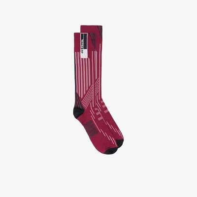 Shop Prada Striped Socks In Red