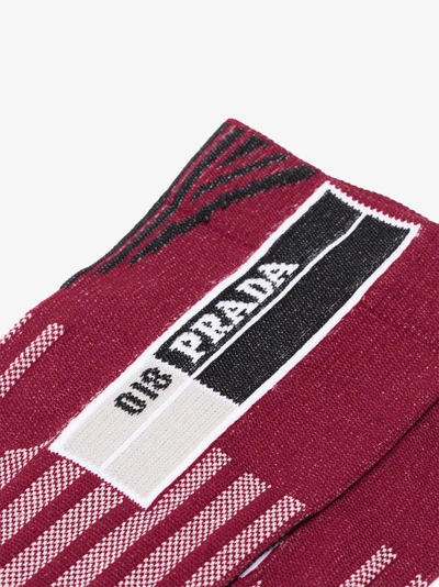 Shop Prada Striped Socks In Red