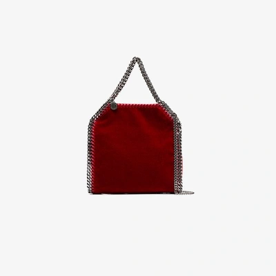 Shop Stella Mccartney Red Falabella Mini Velvet Shoulder Bag
