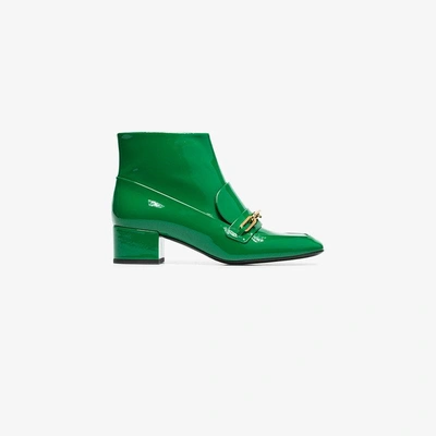 Shop Burberry Green Link Detail Patent Leather Boots