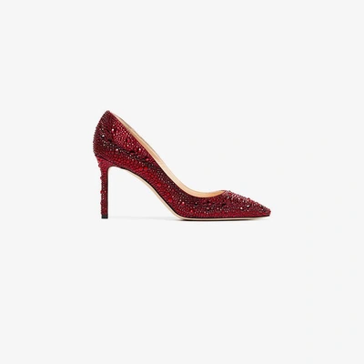 Shop Jimmy Choo Red Romy 85 Crystal Pumps