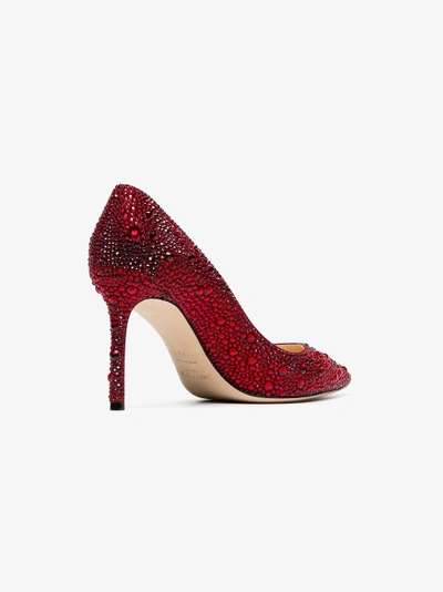 Shop Jimmy Choo Red Romy 85 Crystal Pumps