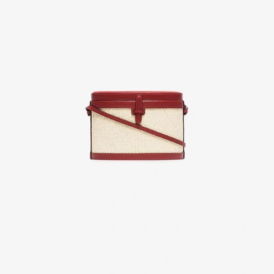 Shop Hunting Season Red And Beige Trunk Woven Straw And Leather Bag