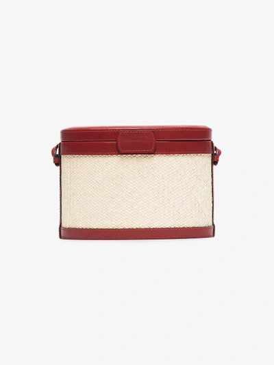 Shop Hunting Season Red And Beige Trunk Woven Straw And Leather Bag