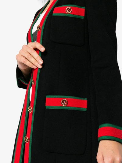 Shop Gucci Web Stripe Wool Coat In Black