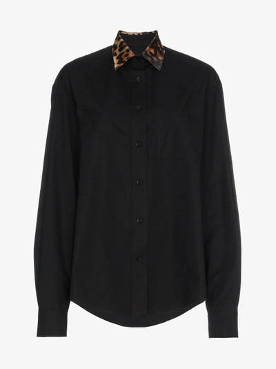 Shop We11 Done We11done Oversized Leopard Print Collar Cotton Shirt In Black