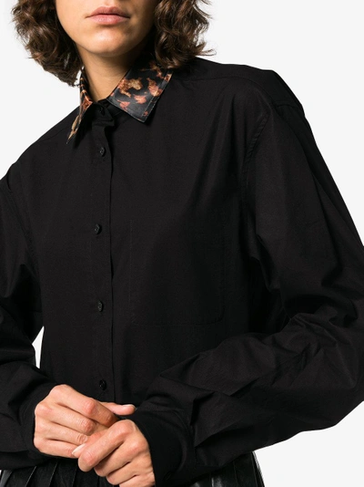 Shop We11 Done We11done Oversized Leopard Print Collar Cotton Shirt In Black