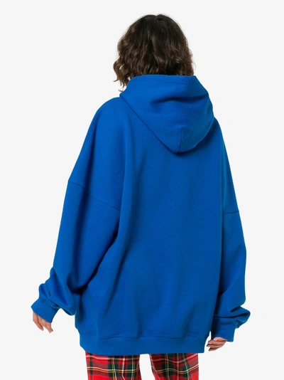 Shop We11 Done We11done Blue Oversized Logo Patch Cotton Hoodie