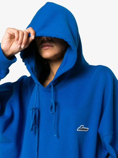 Shop We11 Done We11done Blue Oversized Logo Patch Cotton Hoodie