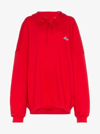 Shop We11 Done We11done Oversized Logo Patch Cotton Hoodie In Red