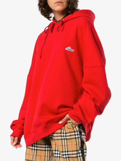 Shop We11 Done We11done Oversized Logo Patch Cotton Hoodie In Red