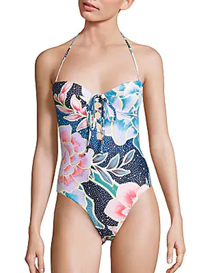 Shop Mara Hoffman Arcadia Lace-up One-piece Swimsuit In Indigo