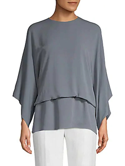 Shop Valentino Long-sleeve Silk Top In Grey