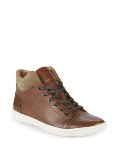 Shop Kenneth Cole Lace-up Leather High-top Sneakers In Grey