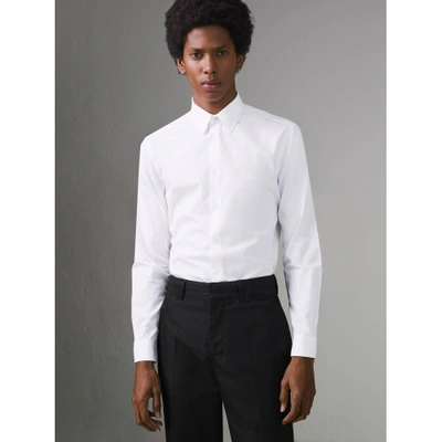 Shop Burberry Slim Fit Cotton Poplin Shirt In White