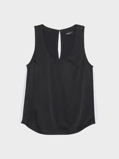 Shop Donna Karan Satin Ruched Sleeveless Top In Black