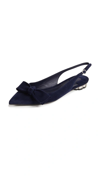 Shop Ferragamo Aulla Slingback Flats In Navy