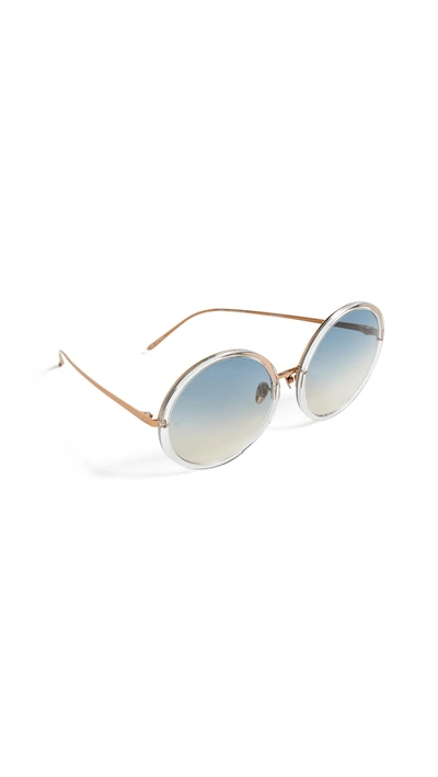 Shop Linda Farrow Luxe Oversized Round Sunglasses In Clear Rose Gold/navy