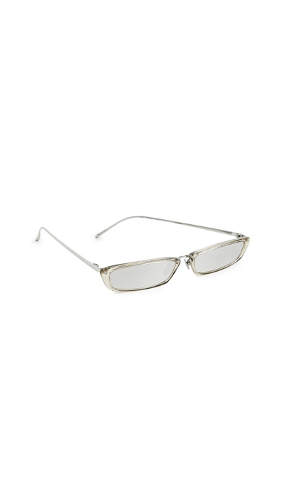 Shop Linda Farrow Luxe Narrow Rectangular Sunglasses In Truffle White/platinum