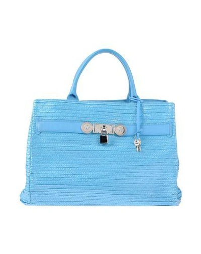 Shop Versace Handbags In Sky Blue