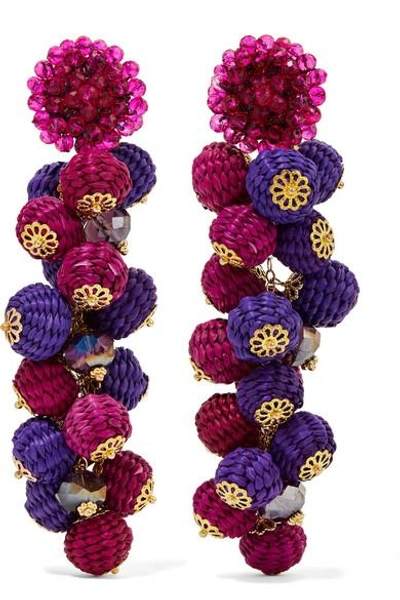 Shop Bibi Marini Cluster Bead, Silk And Gold-tone Earrings In Pink